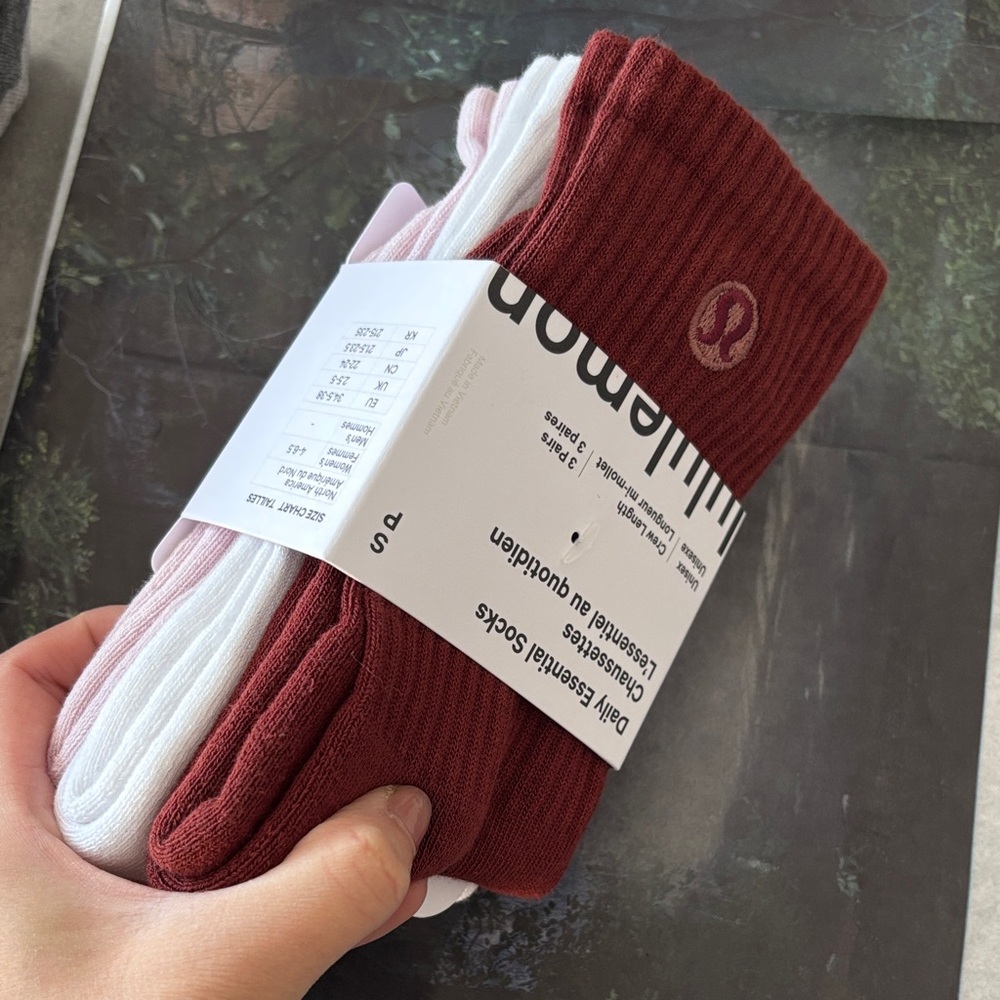 3 pairs of lululemon athletica Women's Casual Socks - Burgundy, Pink, White